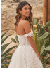 Ivory Lace Tulle Ruffled Wedding Dress With Detachable Straps